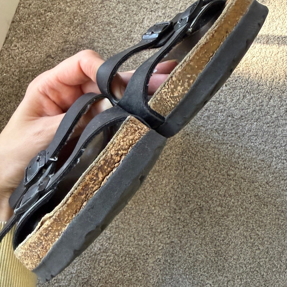 Birkenstock Ibiza Black Leather Double Strap‎ Cork Footbed Sandals 38 Comfy - Picture 5 of 10